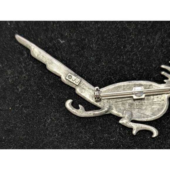 Vintage JJ Native American Roadrunner Brooch Pin Sterling Silver Gemstone Eye - Picture 4 of 13